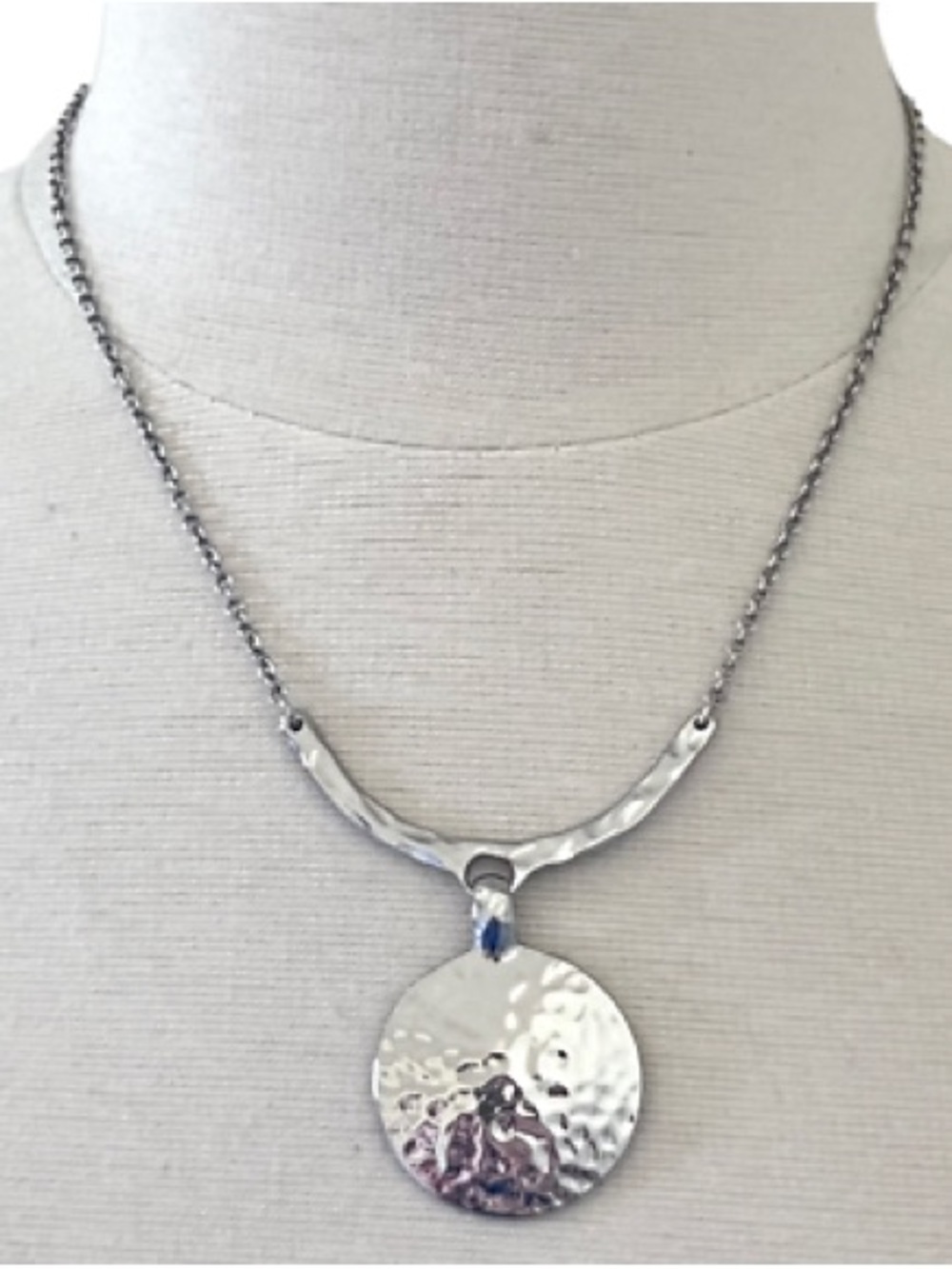 Lia Sophia Silver Hammered Bar and Disc Necklace